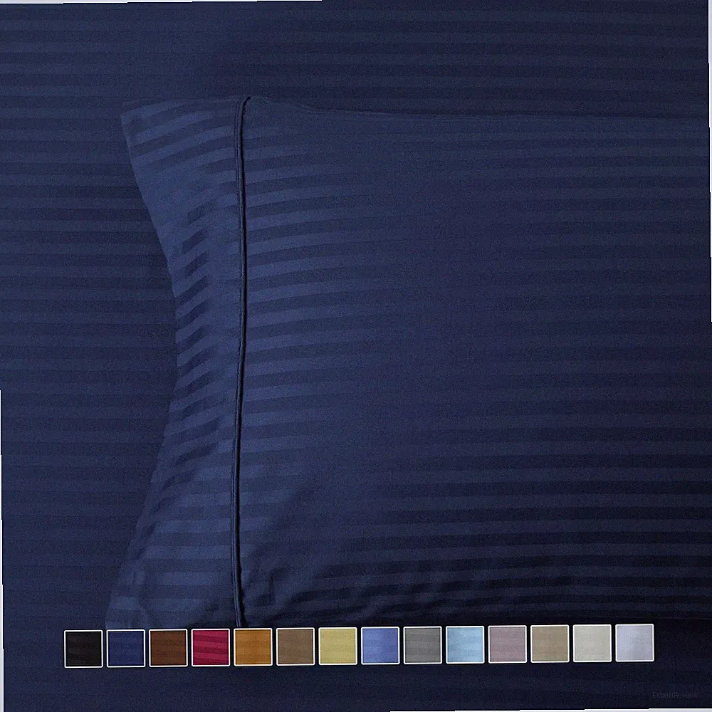 100% Cotton Pillowcases Pair Standard Or King Damask Striped Pillowcase Set