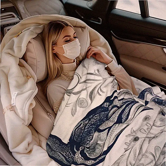 1pc Navy Damask and Paisley Throw Blanket - Soft Flannel, Warm & Cozy, Light B