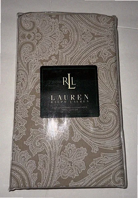 2 Ralph Lauren Paisley Standard Size Pillowcases DAMASK TAN HTF 2 Pr Avail. NIP