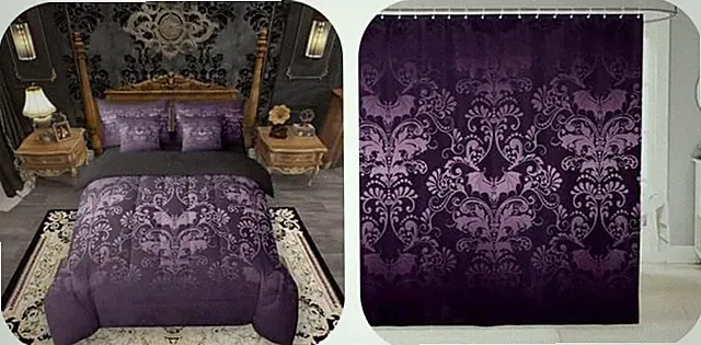 8-Piece Gothic Bat Damask Bedding Set with Shower Curtain & More