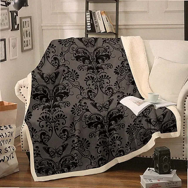 Adults Black Damask Throw Blanket Antique Victorian Baroque Blanket 30"x40"
