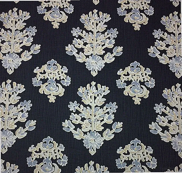 BALLARD DESIGNS ELIZA NAVY BLUE DAMASK MEDALLION FLORAL FABRIC BY THE YARD 54"W