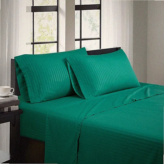 BIBB HOME 1500 SERIES DAMASK STRIPE 4 PIECE SHEET SET, KING SIZE - LIGHT TEAL