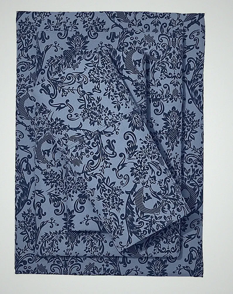 Brylanehome Printed Damask Sheet Flat Sheet Queen Blue Shadow Damask