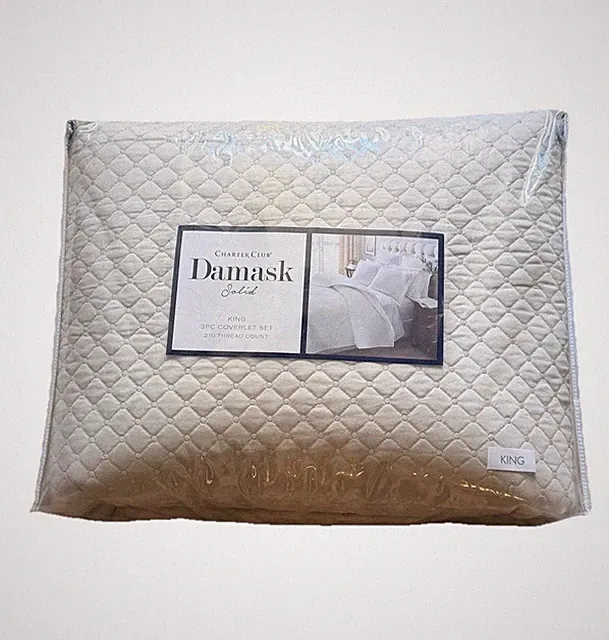 Charter Club 3- Pc. Damask Quilted Cotton KING Coverlet Set Parchment