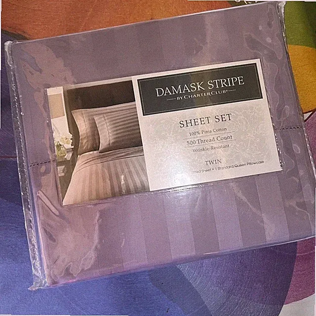 Charter Club 500 Thread Count Damask Stripe Twin Sheet Set Purple NEW!