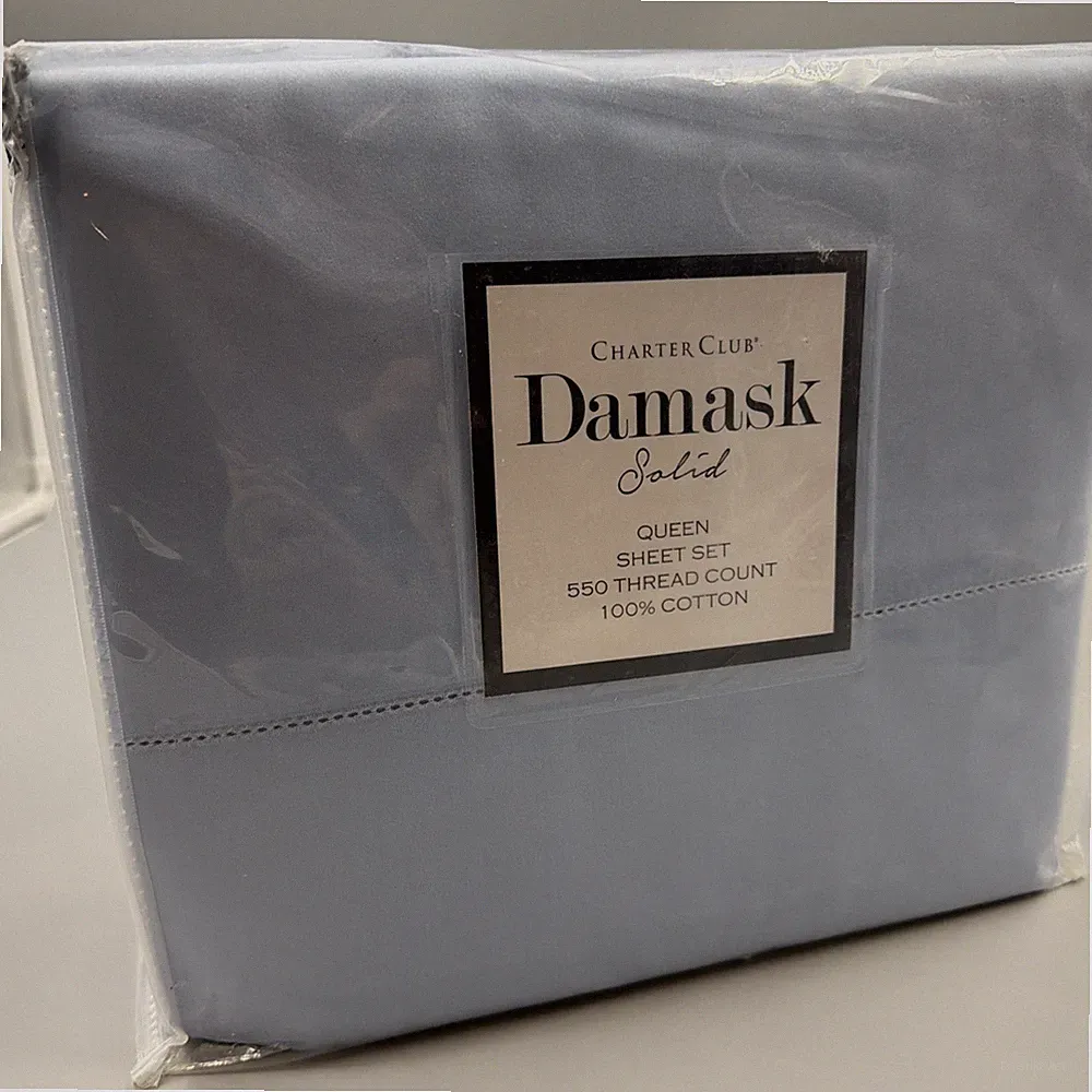 Charter Club Cotton Damask-Queen Sheet Set, 550 Thread Count -Blue