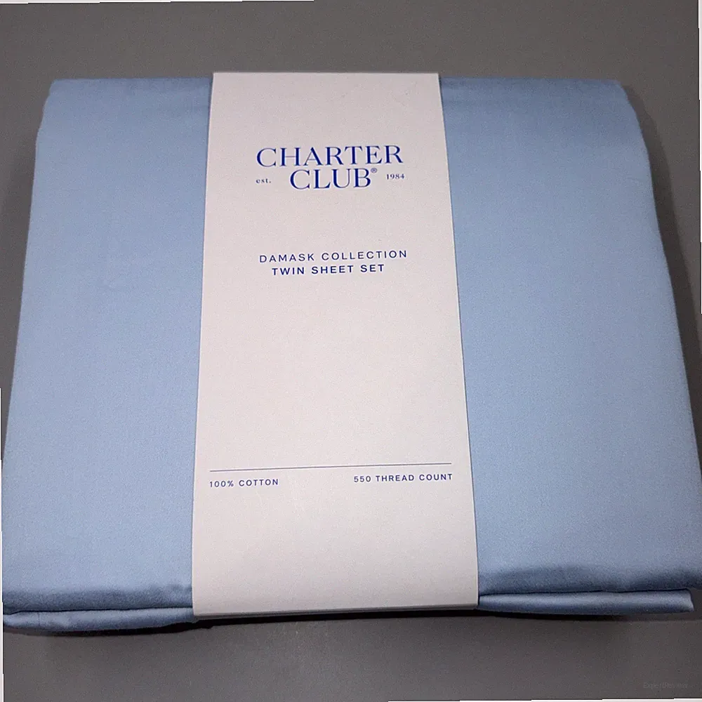 Charter Club Cotton Damask Twin Sheet Set, 550 Thread Count - LIGHT BLUE