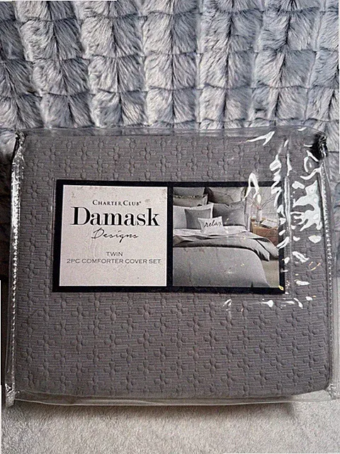 Charter Club Damask Designs Diamond Dot Twin Duvet Cover Set Grey