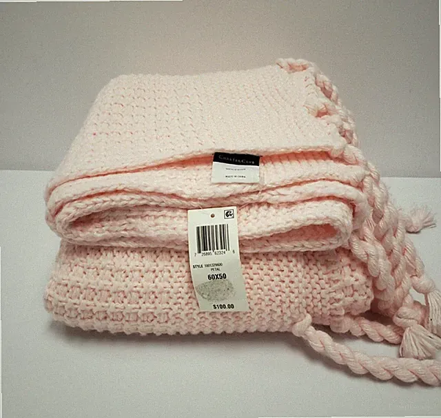 Charter Club Damask Multi-Knit Tassel Throw Blanket 50" x 60" Pink