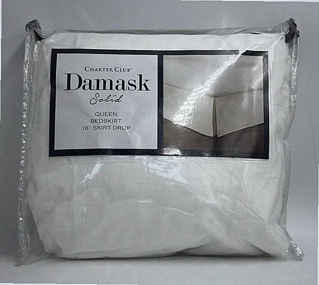 Charter Club Damask Solid Queen Bedskirt White 16" Drop 100% Pima Cotton New