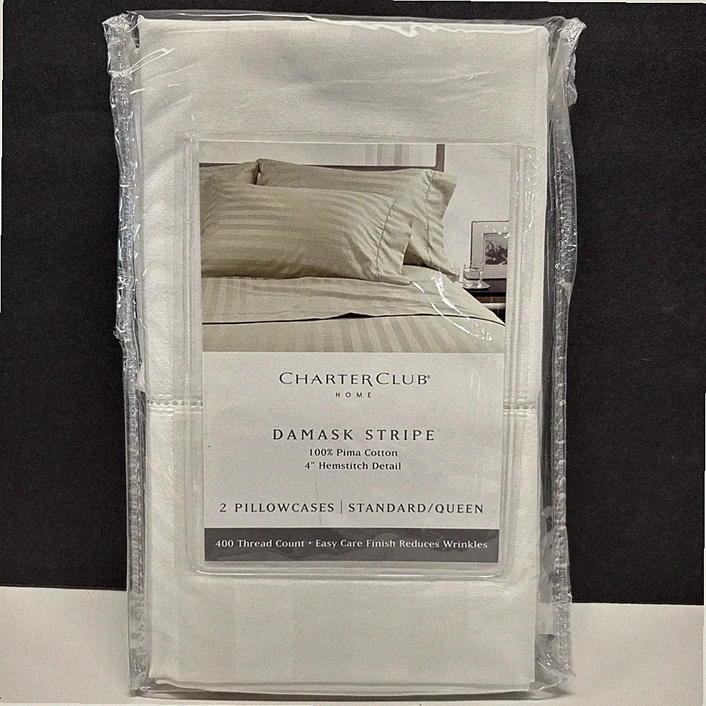 Charter Club Damask Stripe 2 Standard 400 Thread Count 100% Cotton Pillowcases