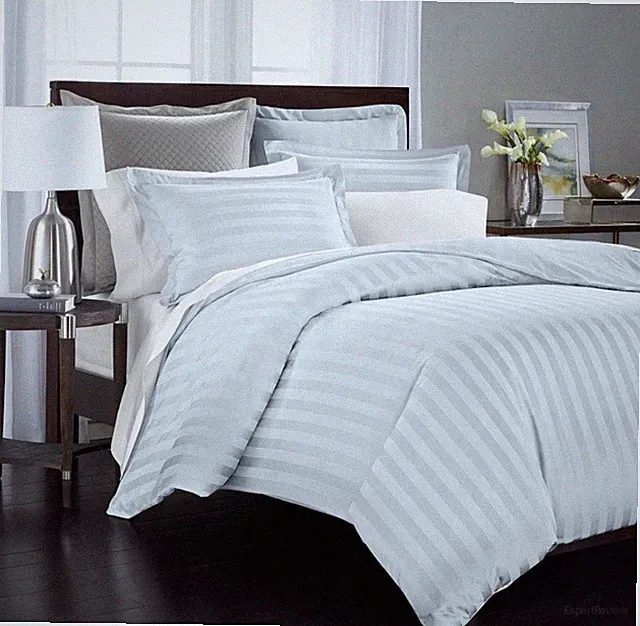 Charter Club Damask Stripe 550 TC Cotton KING Duvet & 2 Shams VAPOR BLUE