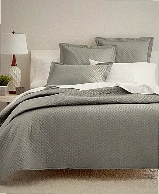 Charter Club Gray Quilted 100% Cotton Full/Queen Coverlet Only