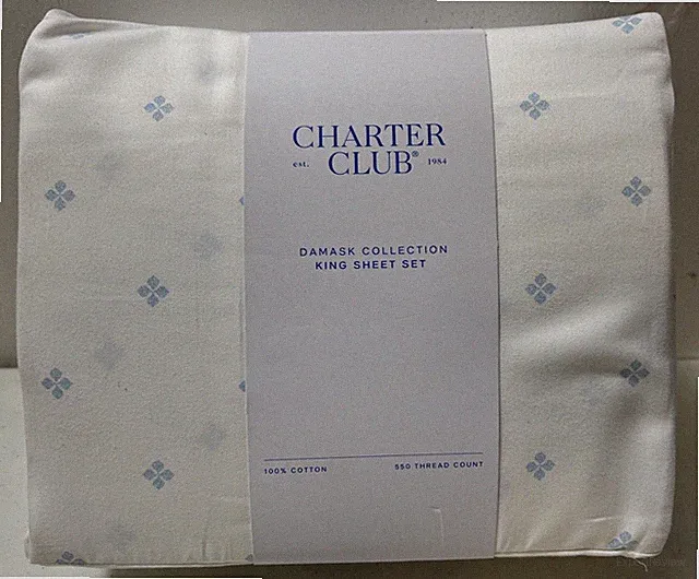 Charter Club King Sheet Set Foulard Dot Damask Collection 550 Thread Cotton NEW