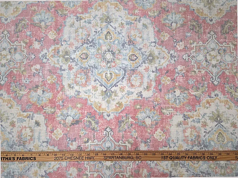 Covington BENBROOK BLOSSOM Pink Blue Floral Damask Designer Drapery Uph Fabric