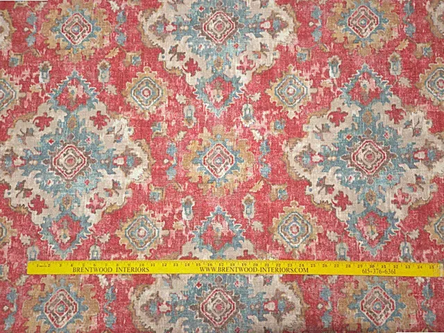 Covington KAPOOR CINNABAR Red Blue Designer Floral Damask Drapery Uph Fabric