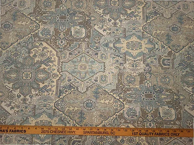 Covington NAYA SERENITY Blue Beige Floral Patch Damask Drapery Uph Fabric