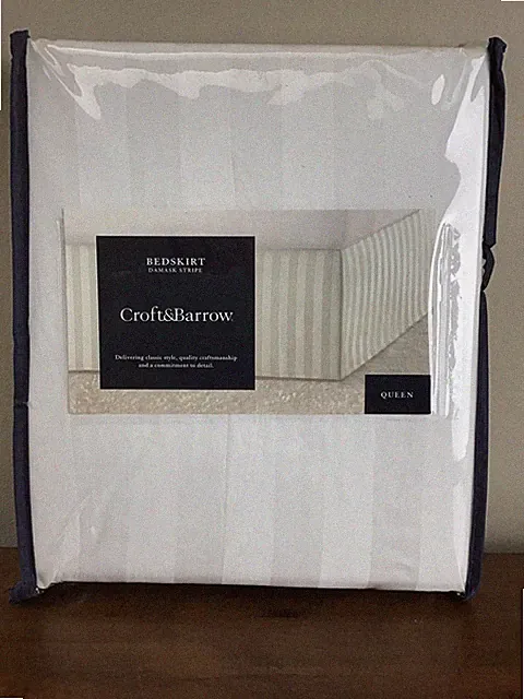 Croft & Barrow Damask Stripe Queen Bedskirt NWT Cream Ivory Beige Off-White NEW