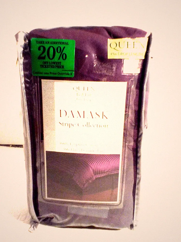DAMASK STRIPE COLLECTION QUEEN BEDSKIRT 15'' DROP 100% COTTON 500 THREAD COUNT