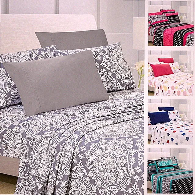Deep Pocket Printed 6 Piece Bed Sheet Set 1800 Series Microfiber Comfort Soft