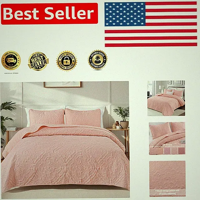 Elegant All-Season King Quilt Set with Pillow Shams in Vintage Damask Pattern