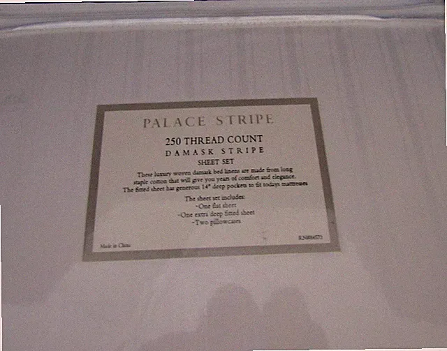 Hillcrest Palace Stripe Sheet Set White 250 Thread Count Cotton Damask NEW