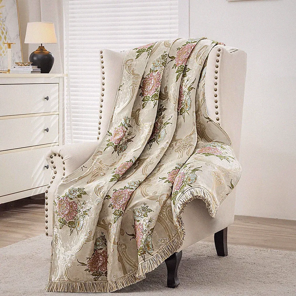 Jacquard Floral Throw Blankets for Bed, French-Style Damask Throws with Fring...