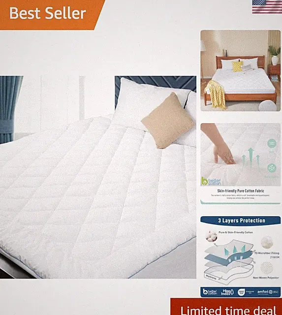King Mattress Pad Cotton Mattress Pad Cover Quilted Mattress Cover 18-22" Dee...