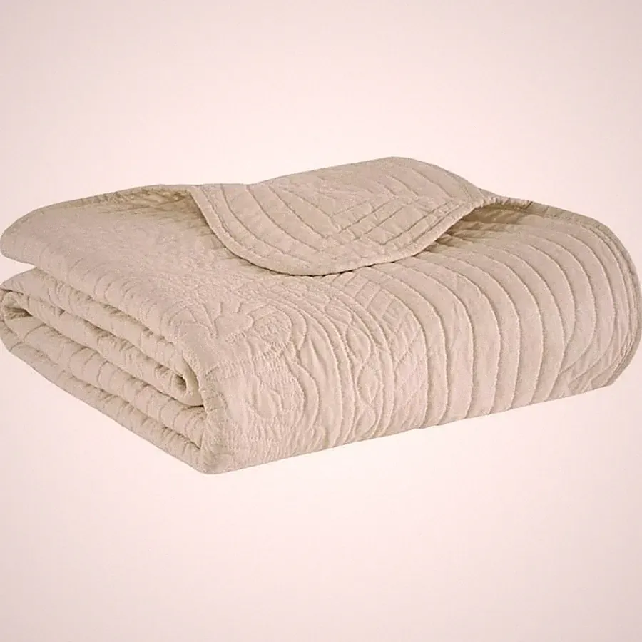 Luxe Quilted Throw Blanket - Damask Stitching Design, Cotton Filled Spread