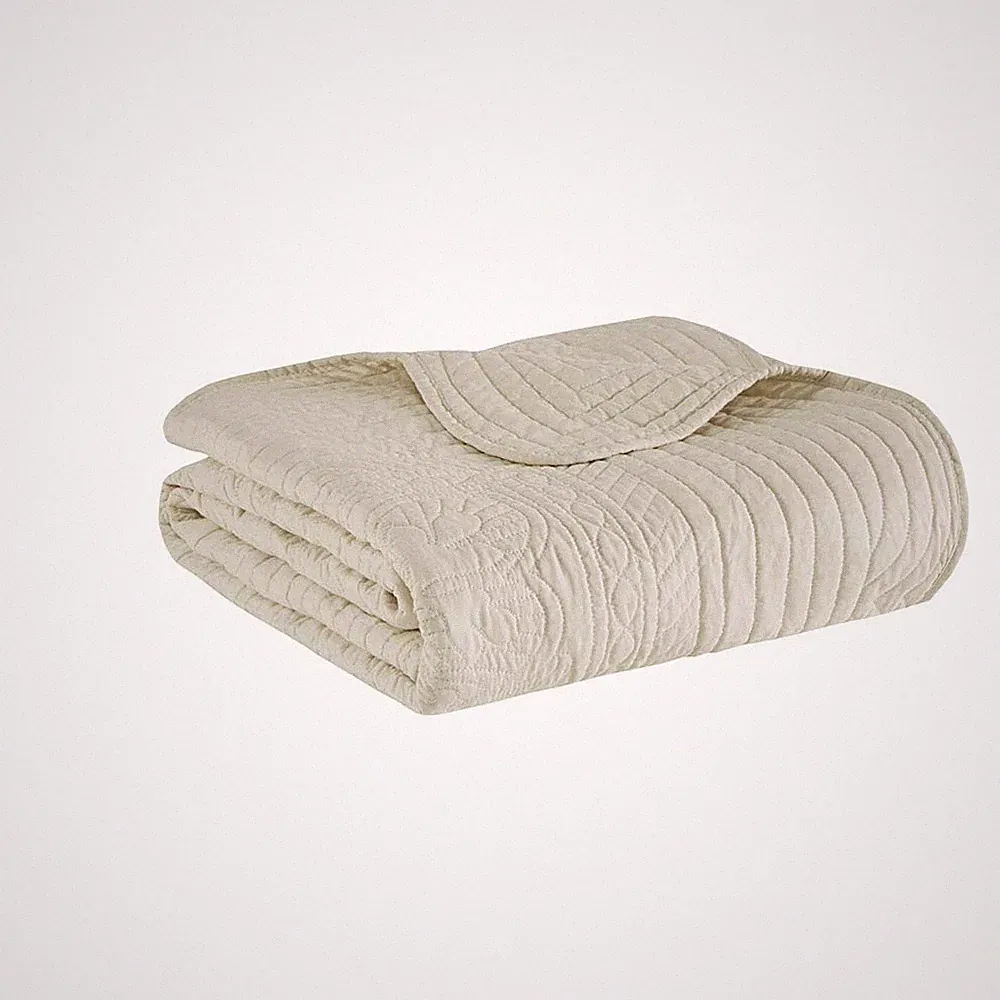 Luxe Quilted Throw Blanket - Damask Stitching Design, Cotton Filled Spread, U...