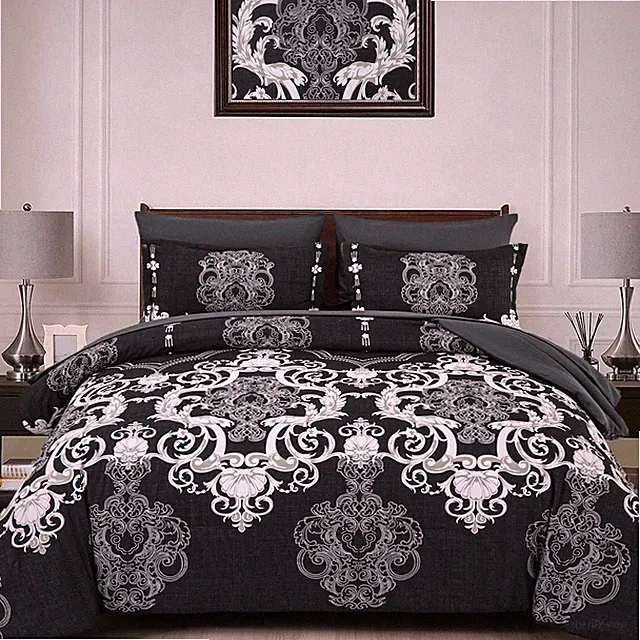 Mybedsoul King Comforter Set 7pc Boho Black Damask Bed in a Bag Floral Paisley