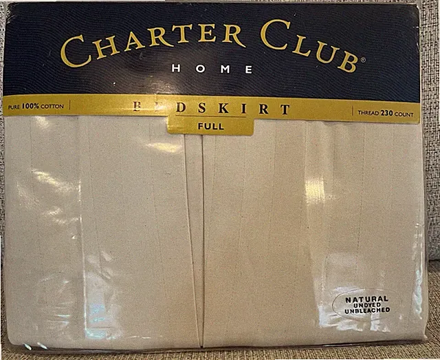 NEW Charter Club Natural Cream Beige Ivory DAMASK STRIPE Full Bed Skirt 230 TC