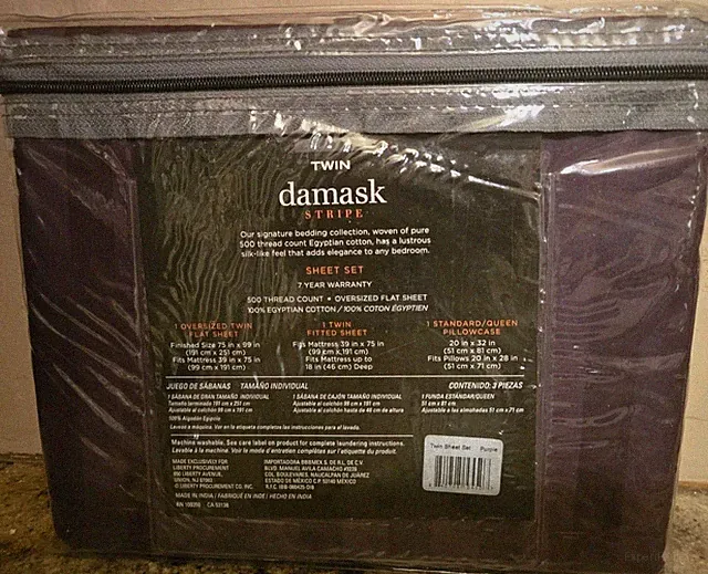 New Cotton Damask Stripe Purple Twin Sheet Set 550 Thread Count!!