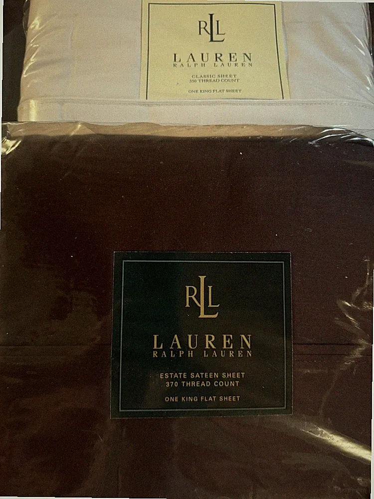 New Ralph Lauren Estate Sateen King Flat Sheet Damask Umber Almond 370 Thread