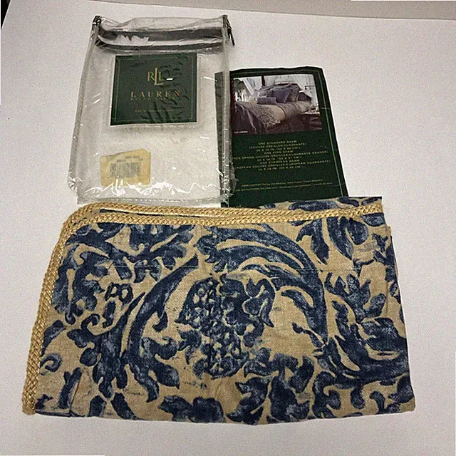 New! Ralph Lauren THE LANDING Damask BLUE 1 King Pillow Sham Pillow Sham