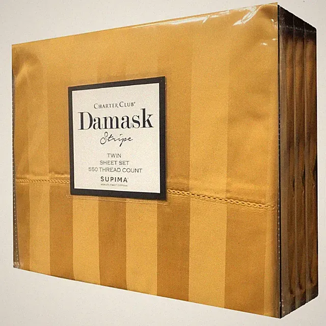 new SAFFRON STRIPE Charter Club Damask 550 TC 100% Cotton TWIN Sheet Set