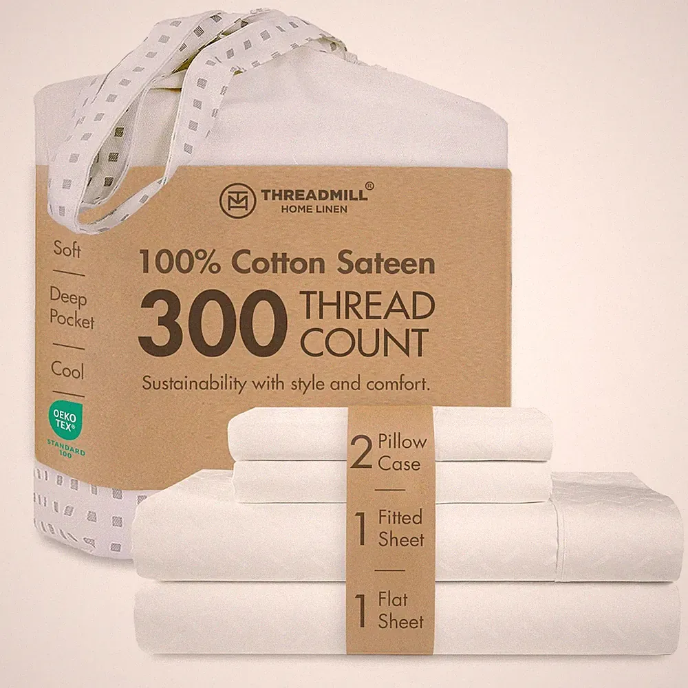 New Threadmill Cotton Queen Sheet Set - 100 Damask Jacquard Sheets With 16" Deep
