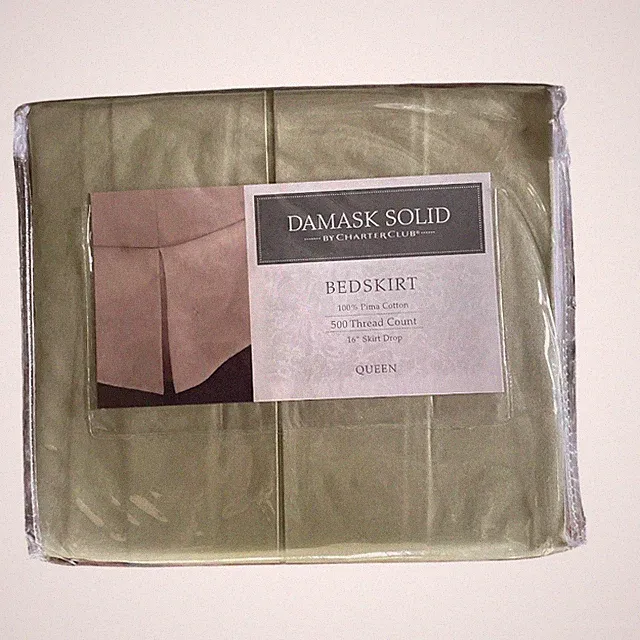 NWT Damask Solid Queen Bed Skirt 500 TC 16" Drop Sage Green