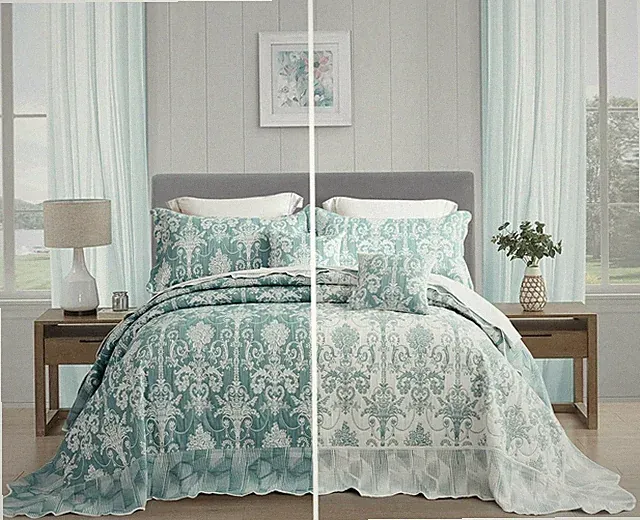 Oversized King Bedspread 128x120 Extra Wide Jacquard Matelasse Damask Pattern