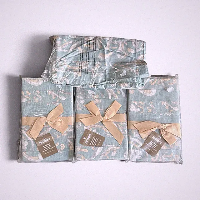 Pier 1 Aqua Blue Damask King Pillow Shams Set of 4 Coastal 20x36 New