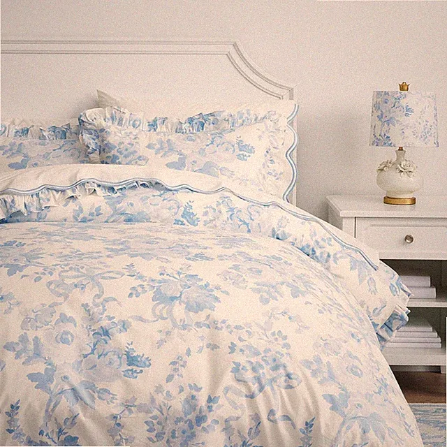 Potterybarn LoveShackFancy Damask Ruffle Duvet Cover