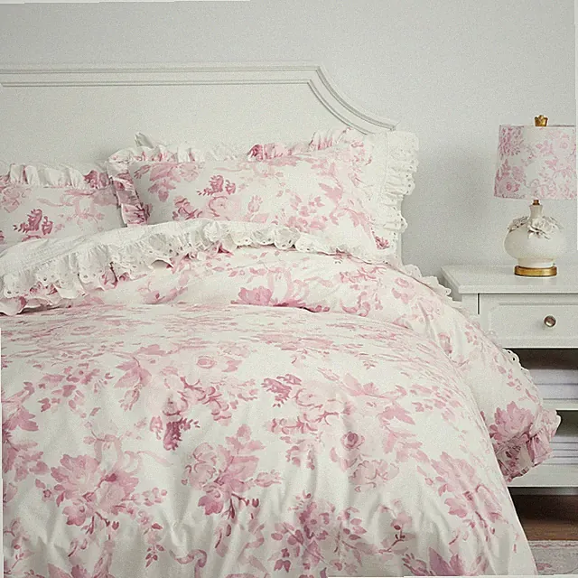 Potterybarn LoveShackFancy Damask Ruffle Duvet Cover - Pink/Ivory