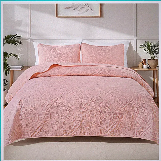 Quilts Queen Size Bedding Set with 2 Pillow Shams, Lightweight Blush Pink Ful...