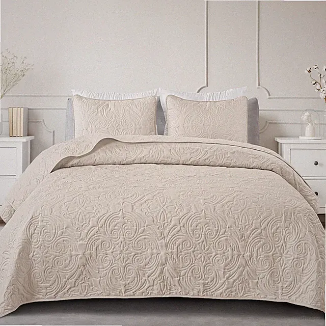 Quilts Queen Size Bedding Set with 2 Pillow Shams, Lightweight Brich Beige Fu...