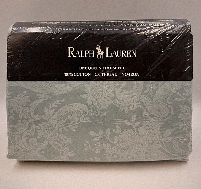 Ralph Lauren Avery Blue Damask Sheet Flat Queen