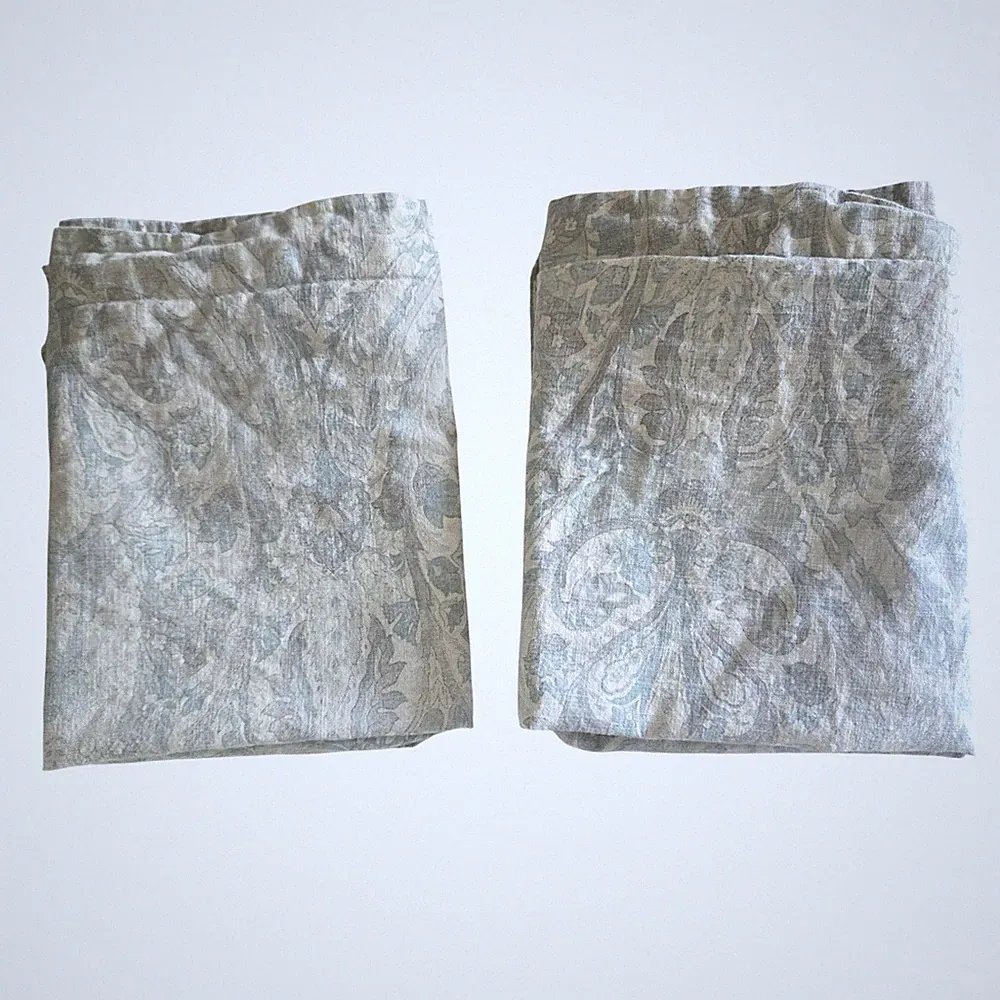 Restoration Hardware Blue Grey Damask Paisley Cotton King Pillow Shams Set of 2
