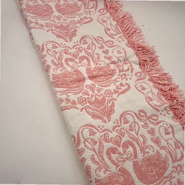Shabby Chic Pink White Swan Damask Fringe Decorative Throw Blanket 50x70 NWT