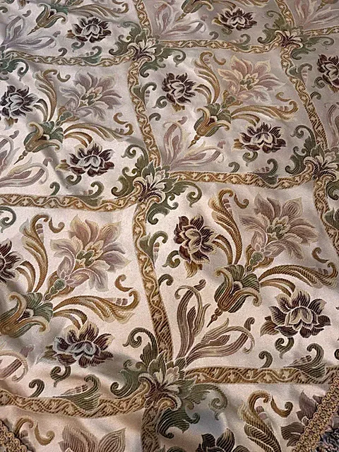 Silk Damask Brocade Floral Gold Baroque Luxe Old Money Throw Tassels 47”x47”