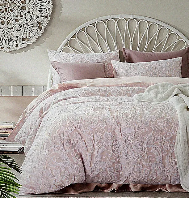 Tahari Damask Medallion Cotton Embroidered Textured Duvet Cover Set Blush Pink